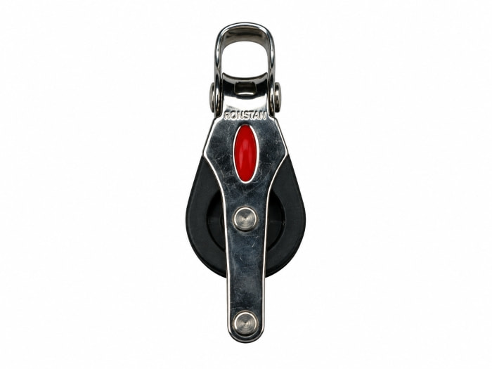 Block Ronstan doppel mit Hundsfott, 20mm Segelbootrolle, Umlenkrolle, Edelstahl, schwarze Rolle, roter Einsatz